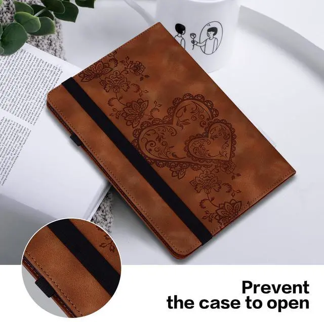 Alt view image 5 of 5 - TUOLISG Case for Kindle Fire HD 8 (2018/2017/2016,8th/7th/6th Generation) 8 inch, Multi-Angle Viewing Embossed Premium PU Leather Case with Card Slot for Kindle Fire HD 8 8th Generation, Brown