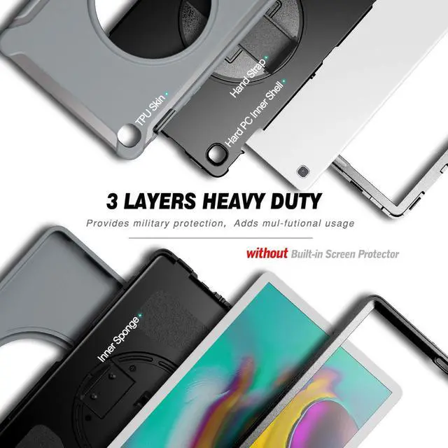 Alt view image 4 of 5 - Dteck Galaxy Tab S5e Case 2019,Heavy Duty Full-Body Rugged Shockproof Protective Case with Rotating Kickstand Hand Strap for Samsung Galaxy Tab S5e 10.5 Inch 2019 Tablet SM-T720/SM-T725,Gray