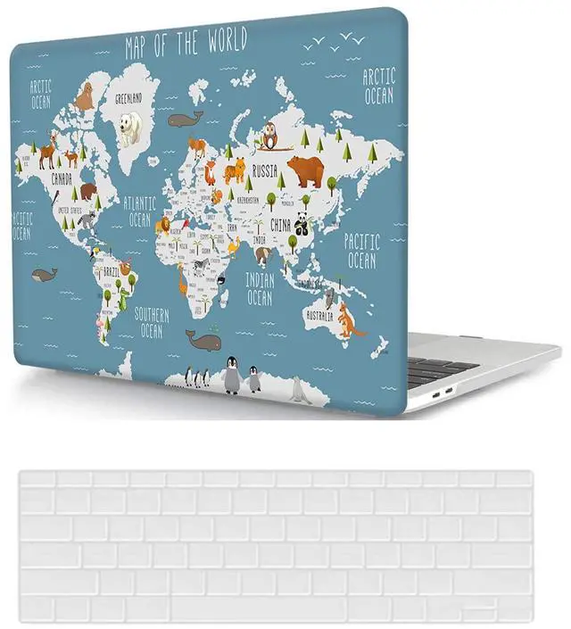 Main image of Laptop Hard Shell Case Compatible with MacBook Air 13.6 inch 2022 Release Model A2681 M2, Plastic Protective Beautifully Designed Hard Shell Case Cover & Keyboard Cover, World map
