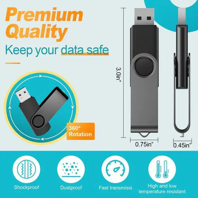 Alt view image 4 of 5 - Kepmem 10 Pack 4GB USB 2.0 Flash Drive Bulk, Memory Stick 4 GB Thumb Drive Portable Keychain USB Sticks Black Pendrive Metal Zip Drive Swivel Jump Drive with 10pcs Ropes for Meeting, Speach