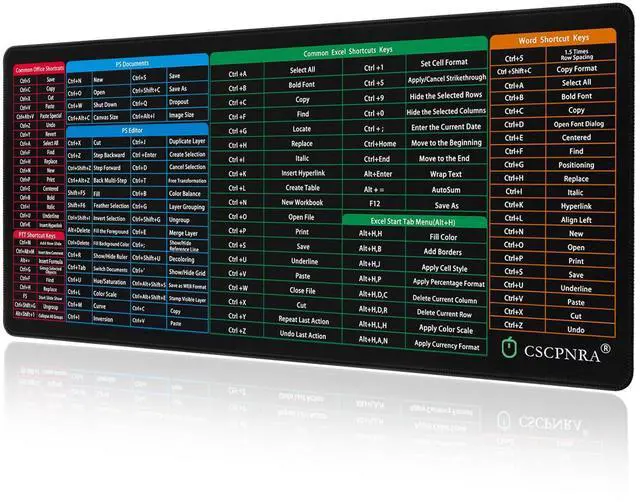 Main image of CSCPNRA Excel Cheat Sheet Desk Pad - Large Office Mouse Pad (35.4 * 15.7 * 0.08 in), PS/Word/PPT/Excel Cheat Sheet Desk Mat, PC Office Spreadsheet Keyboard Mat, Employee Appreciation Gift