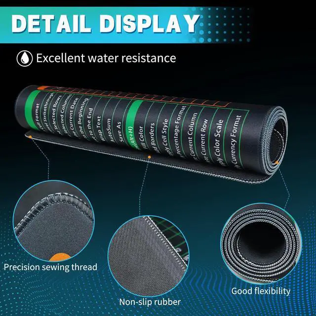 Alt view image 4 of 5 - CSCPNRA Excel Cheat Sheet Desk Pad - Large Office Mouse Pad (35.4 * 15.7 * 0.08 in), PS/Word/PPT/Excel Cheat Sheet Desk Mat, PC Office Spreadsheet Keyboard Mat, Employee Appreciation Gift