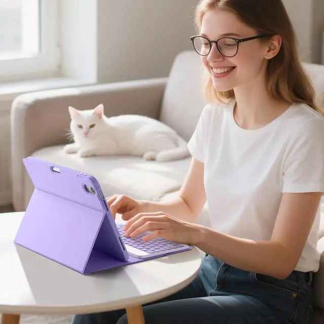 Alt view image 5 of 5 - LEOMARON for iPad (A16) 11th/10th Generation Case with Keyboard, 7-Color Backlit, Detachable Keyboard Case for iPad A16 11 inch 2025 & 10th Gen 10.9 inch 2022, Folio Cover with Pencil Holder, Purple