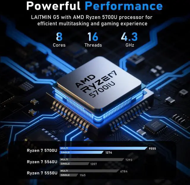 Alt view image 3 of 5 - NAIKLULU Gaming Laptop, 15.6 Inch Lap Top Computer 2025, Win 11 Pro, Ryzen 7 5700U Processor, 16GB RAM 1T SSD, Backlit Keyboard, FHD Display 1920 * 1080P, WiFi 5, HDMI, for Student, Office, Business