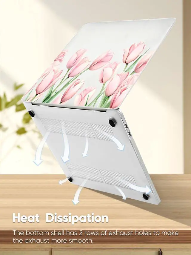 Alt view image 5 of 5 - Seorsok Compatible with MacBook Air 13 Inch Case 2022 2021 2020-2018 Release A1932 A2179 M1 A2337,Elegant Pink Blooming Tulip Flower Plastic Hard Case with Transparent Keyboard Cover,Crystal Clear