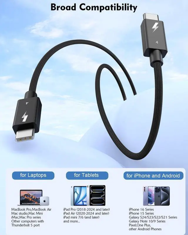 Alt view image 3 of 5 - Thunderbolt 4 Cable, 2Pack 6.6FT USB C to C Cable, 240W Fast charging,40Gbps Data Transfer,Supports 8K/4K Displays, USB C charegr cord for iPhone 16 Series, MacBook Air, iPad (Thunderbolt 4-Certified)