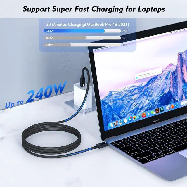 Alt view image 2 of 5 - Thunderbolt 4 Cable, 2Pack 6.6FT USB C to C Cable, 240W Fast charging,40Gbps Data Transfer,Supports 8K/4K Displays, USB C charegr cord for iPhone 16 Series, MacBook Air, iPad (Thunderbolt 4-Certified)