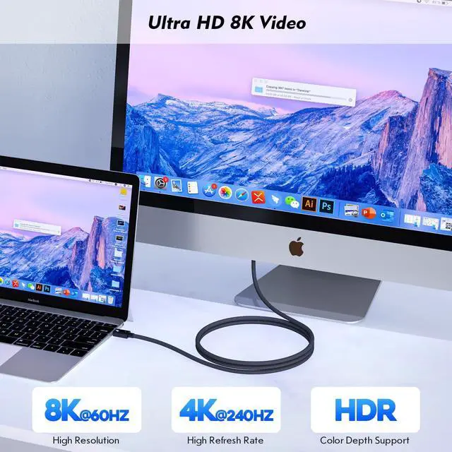 Alt view image 4 of 5 - Thunderbolt 4 Cable, 2Pack 6.6FT USB C to C Cable, 240W Fast charging,40Gbps Data Transfer,Supports 8K/4K Displays, USB C charegr cord for iPhone 16 Series, MacBook Air, iPad (Thunderbolt 4-Certified)