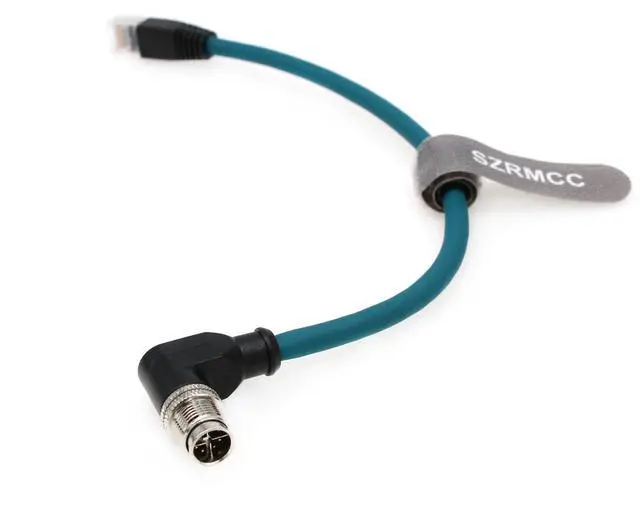 Main image of SZRMCC M12 8 Pin X-Coded Male Right Angle to RJ45 Ethernet Cable Cat7e Gigabit Shielded Waterproof Network Cable for Basler GigE Cognex in-Sight Industrial Camera Vision Sensors (Blue,30CM)