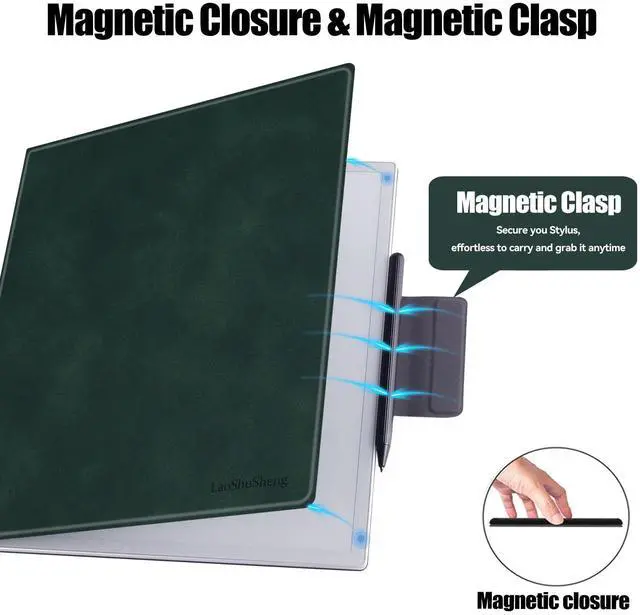 Alt view image 3 of 5 - LaoShuSheng Magnetic Case for 13.3" Onyx Boox Note Max (2024) & 13.3" Boox Tab X C (2025) | Ultra-Thin Lightweight PU Leather | Book Folio Cover | with Pen Clasp | Smart Auto Sleep/Wake | (Green)
