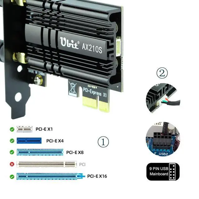 Alt view image 4 of 5 - Ubit AX210 WiFi 6E PCIe Wireless WiFi Card Up to 5400Mbps(6GHz/5GHz/2.4GHz),BT5.3,OFDMA,MU-MIMO,Support Win 11/10 64bit Only