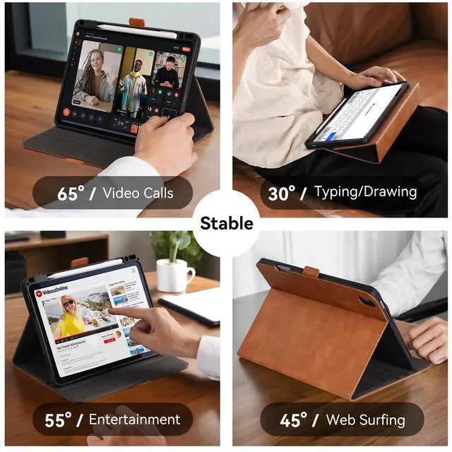 Alt view image 3 of 5 - AsileCuir Handmade Case for iPad Air 13 Inch M3 2025 / M2 2024 A3268 A3269 A2898 A2899 with Pencil Holder Pocket,Multi Angles Stand,Magnetic Closure,Vegan Leather Cover,Auto Sleep/Wake,Brown