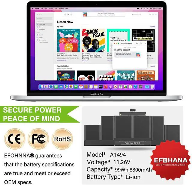 Alt view image 2 of 5 - EFOHANA A1494 Battery A1398 Laptop Battery Replacement for Apple MacBook Pro 15" Inch Retina A1398 (Late 2013 Mid 2014) ME293 ME294 11.26V 99Wh