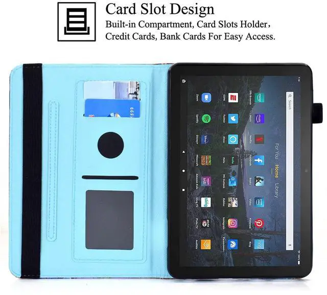 Alt view image 3 of 5 - REASUN Case for Kindle Fire HD 10 2021, PU Leather Card Slots with Auto Sleep/Wake Stand Case for Amazon All-New Kindle Fire HD 10 & HD 10 Plus 11th Generation, 2021 Release, (Butterfly Flower)