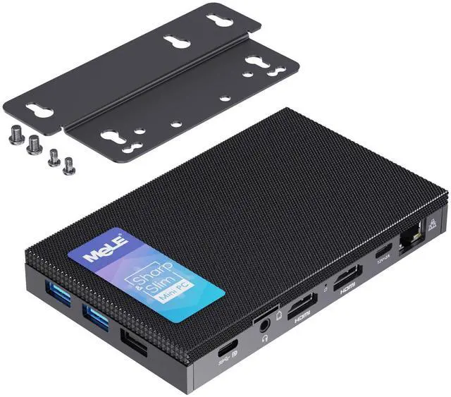 Main image of MeLE Mini PC N150 (up to 3.6GHz) Quieter 4C Fanless Small Computers 8GB LPDDR5 128GB, Support 2X HDMI + USB-C Triple Display WiFi 5 BT 5.1 Gigabit Ethernet, on Digital Signage, MES, WMS, IoT, Office