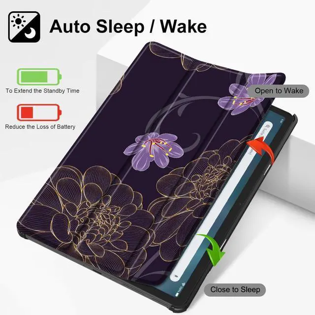 Alt view image 2 of 5 - Mektron Amazon Fire Max 11 INCH Case 2023 Release (Compatible with 13th Gen Tablet), Black Hard Cover with Auto Wake/Sleep, Multi-Angle Stand Protective Case for Fire 11,Golden Dahlia Flowers