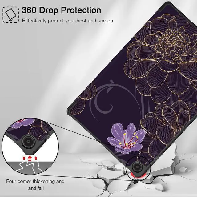 Alt view image 5 of 5 - Mektron Amazon Fire Max 11 INCH Case 2023 Release (Compatible with 13th Gen Tablet), Black Hard Cover with Auto Wake/Sleep, Multi-Angle Stand Protective Case for Fire 11,Golden Dahlia Flowers