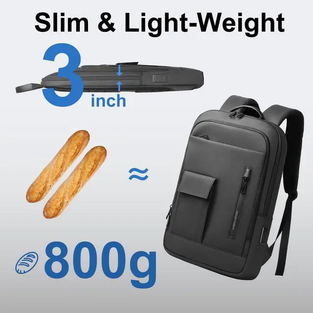 Alt view image 2 of 5 - Slim Backpack for Men Women, 17.3 Inch Business Laptop Backpack with USB Charging Port, Lightweight Anti-theft Travel Computer Backpacks,Water-resistant Casual Daypack Bag for College Work Daily-Black