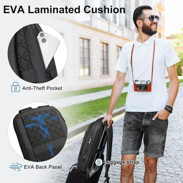 Alt view image 4 of 5 - Slim Backpack for Men Women, 17.3 Inch Business Laptop Backpack with USB Charging Port, Lightweight Anti-theft Travel Computer Backpacks,Water-resistant Casual Daypack Bag for College Work Daily-Black