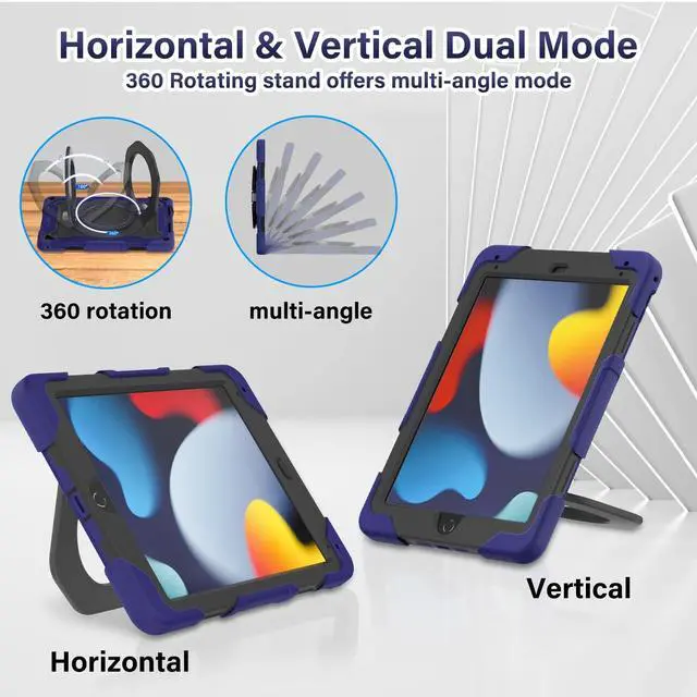 Alt view image 4 of 5 - ROISKIN for iPad 6th 5th Generation Case 9.7 Inch, Pro 9.7, Air 2 with 360 Kickstand Hand Strap [Screen Protector, 15ft Drop Protection] Heavy Duty Air 2 /Pro 9.7 / iPad 6th 5th Gen Case for Kids