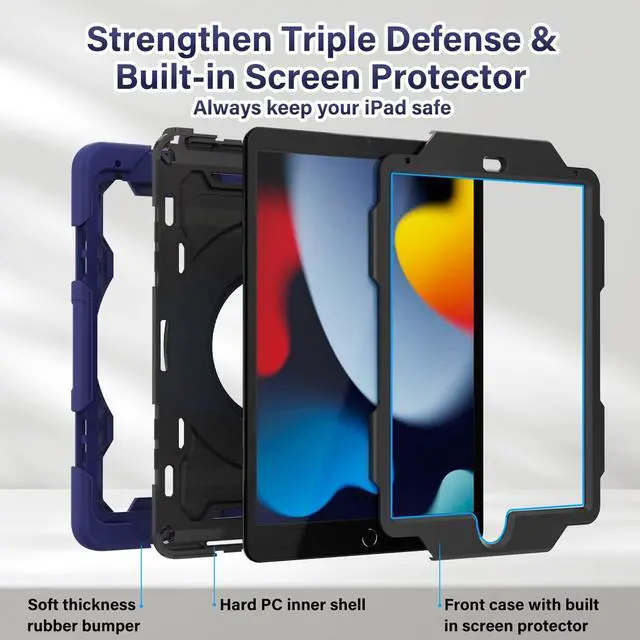 Alt view image 5 of 5 - ROISKIN for iPad 6th 5th Generation Case 9.7 Inch, Pro 9.7, Air 2 with 360 Kickstand Hand Strap [Screen Protector, 15ft Drop Protection] Heavy Duty Air 2 /Pro 9.7 / iPad 6th 5th Gen Case for Kids