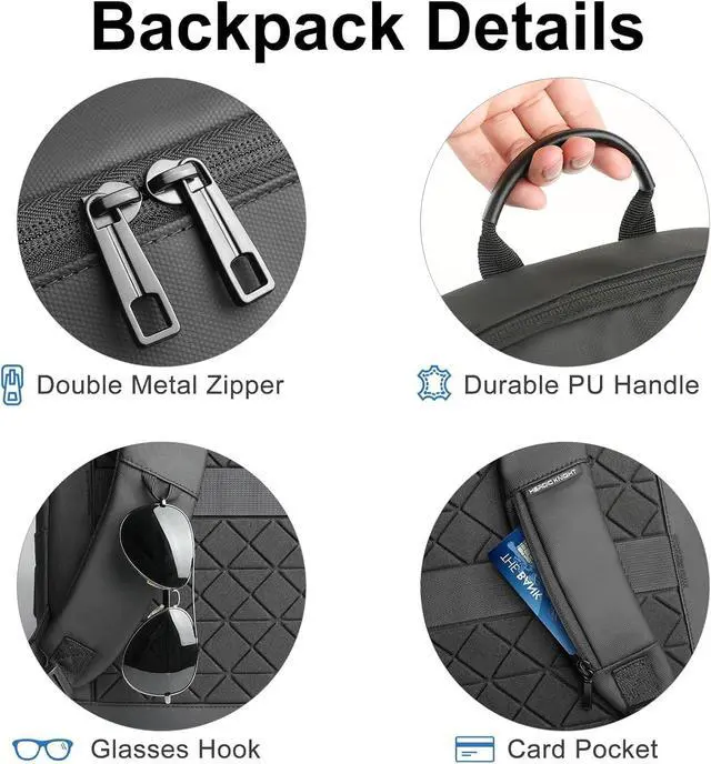 Alt view image 5 of 5 - Slim Backpack for Men Women, 17.3 Inch Business Laptop Backpack with USB Charging Port, Lightweight Anti-theft Travel Computer Backpacks,Water-resistant Casual Daypack Bag for College Work Daily-Black