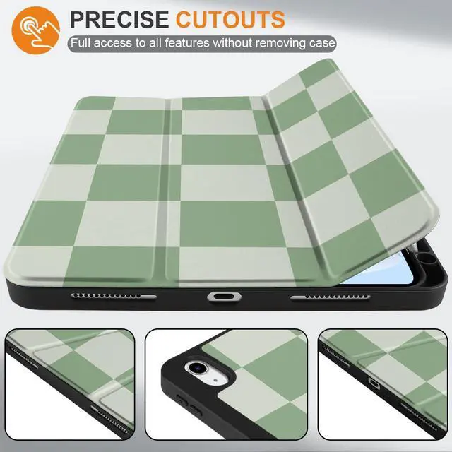 Alt view image 2 of 5 - MEEgoodo Case for iPad A16 11th Generation 11 inch 2025/iPad 10th Generation 10.9 inch 2022, Tablet Cover with Trifold Stand + Pencil Holder + Auto Wake/Sleep + Soft TPU Back Cover, Green Checkered