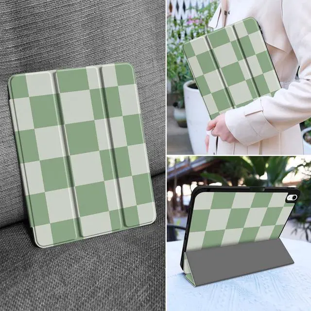 Alt view image 5 of 5 - MEEgoodo Case for iPad A16 11th Generation 11 inch 2025/iPad 10th Generation 10.9 inch 2022, Tablet Cover with Trifold Stand + Pencil Holder + Auto Wake/Sleep + Soft TPU Back Cover, Green Checkered