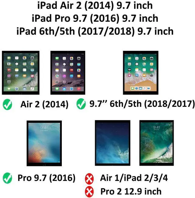 Alt view image 2 of 5 - HXCASEAC Shockproof Case for iPad 6th/5th Generation, Air 2 / Pro 9.7 inch Case with Screen Protector, Built-in Stand, Durable, Protective Cover for iPad 2018/2017/2016/2014 - Black