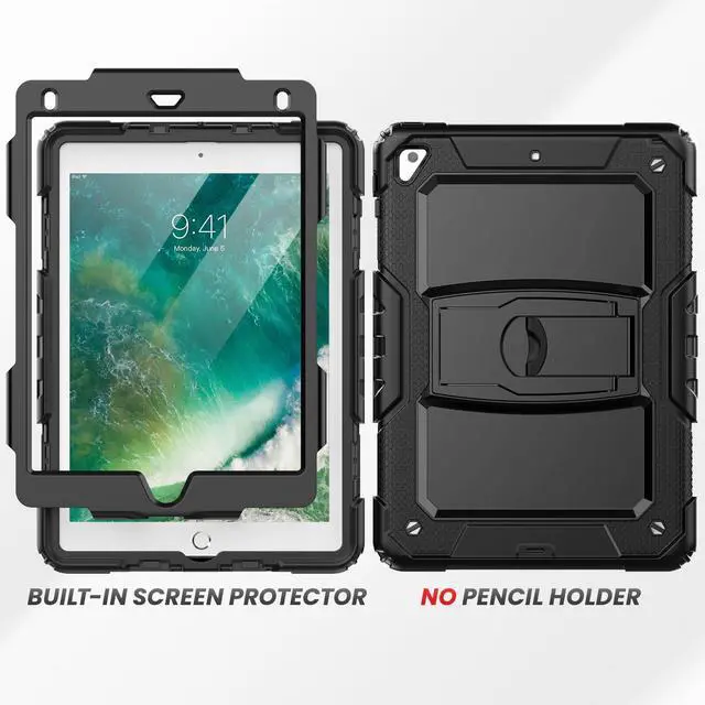 Alt view image 3 of 5 - HXCASEAC Shockproof Case for iPad 6th/5th Generation, Air 2 / Pro 9.7 inch Case with Screen Protector, Built-in Stand, Durable, Protective Cover for iPad 2018/2017/2016/2014 - Black