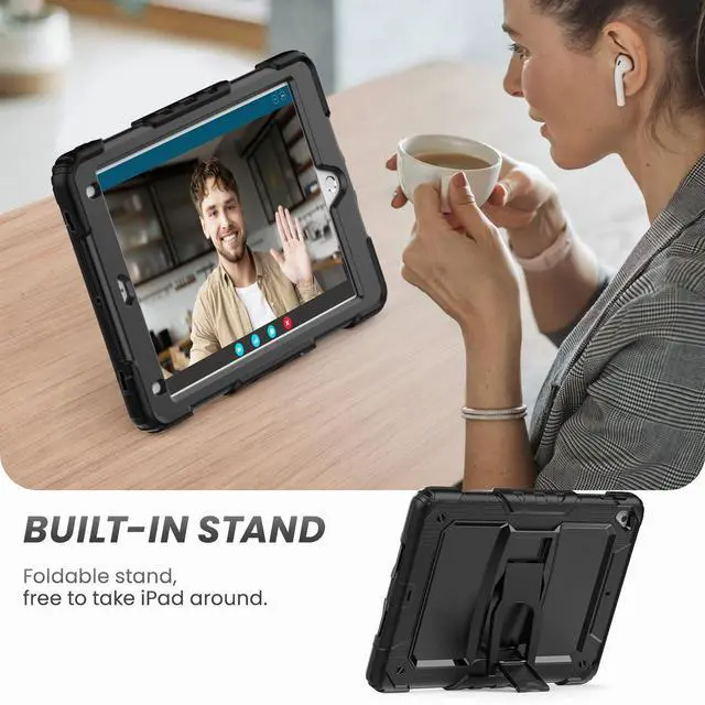 Alt view image 4 of 5 - HXCASEAC Shockproof Case for iPad 6th/5th Generation, Air 2 / Pro 9.7 inch Case with Screen Protector, Built-in Stand, Durable, Protective Cover for iPad 2018/2017/2016/2014 - Black