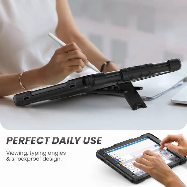 Alt view image 5 of 5 - HXCASEAC Shockproof Case for iPad 6th/5th Generation, Air 2 / Pro 9.7 inch Case with Screen Protector, Built-in Stand, Durable, Protective Cover for iPad 2018/2017/2016/2014 - Black