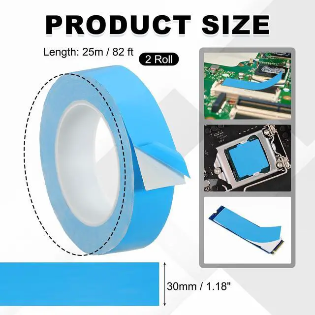 Alt view image 2 of 5 - PATIKIL Thermal Adhesive Tape, 2 Rolls 25m x 30mm x 0.2mm Double Side Adhesive Thermal Conductive Tape for Heatsink LED GPU Modules Computer CPU IC Chip, Blue