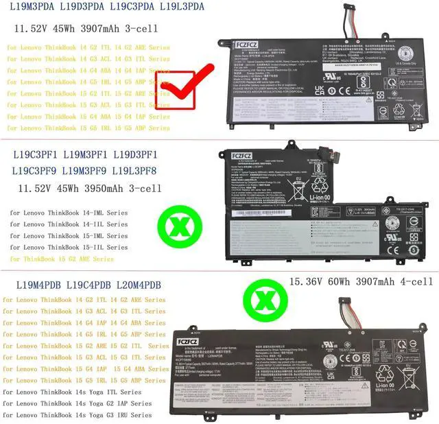 Alt view image 5 of 5 - FCZFCZ L19L3PDA Battery Replacement for Lenovo ThinkBook 14 G2 ITL are / 14 G3 ACL ITL / 14 G4 ABA IAP / 14 G5 IRL ABP / 15 G2 ITL are / 15 G3 ACL ITL Series L19M3PDA L19C3PDA L19D3PDA 11.52V 45Wh