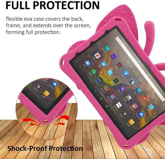 Alt view image 4 of 5 - FunnyWin Kindle Fire Max 11 Tablet Case Kids Girl Butterfly Case with Kickstand Light EVA Full Boby Rugged Shockproof Kid-Proof Fire Max11 Kids Tablet Case for Girls Kids Gift (Rose)