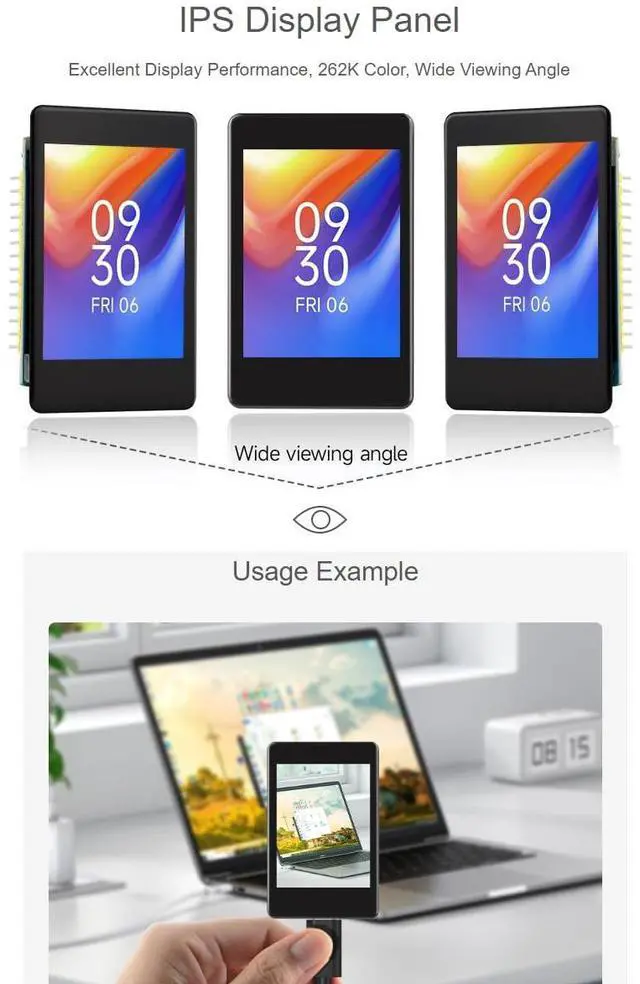 Alt view image 3 of 5 - waveshare ESP32-S3 2inch Capacitive Touch Display Development Board 240×320 Pixels IPS Screen Embedded with ST7789T3 Driver and CST816D Chip,Supports WiFi & Bluetooth