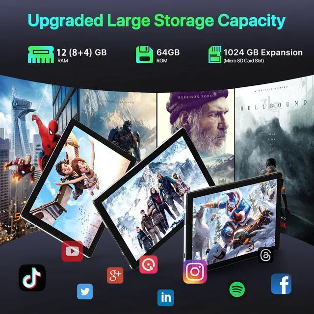 Alt view image 4 of 5 - Tablet - 2025 Android Tablet - 10.2 inch Android 14 Tablets - Octa-Core 12GB RAM 64GB ROM | 6000mAh Battery, 1TB Expand | Touchscreen | Christmas Birthday Gifts for Men Dad Him