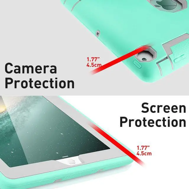 Alt view image 4 of 5 - AICase iPad 2, iPad 3, iPad 4, Kickstand Shockproof Heavy Duty High Impact Resistant Rugged Hybrid Three Layer Armor Full Body Protection Case with Stylus (Mint Blue+Grey)