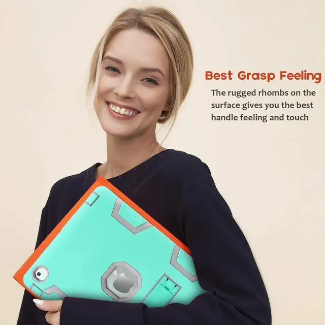 Alt view image 5 of 5 - AICase iPad 2, iPad 3, iPad 4, Kickstand Shockproof Heavy Duty High Impact Resistant Rugged Hybrid Three Layer Armor Full Body Protection Case with Stylus (Mint Blue+Grey)