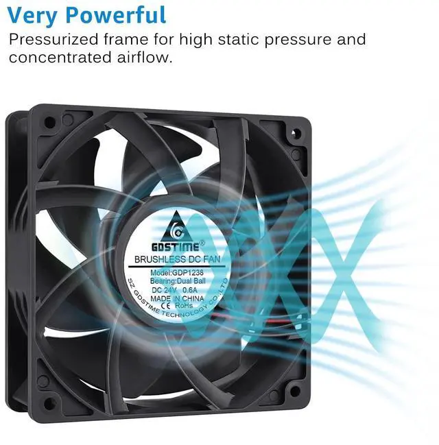 Alt view image 3 of 5 - GDSTIME High Airflow 24V 120mm x 120mm x 38mm Dual Ball Bearing 5 Inch Brushless Cooling Fan