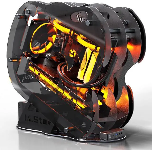 Alt view image 2 of 5 - MegaPC Upgraded PC Case Heavy Duty Open-Frame Mid-Tower Micro-ATX/Mini-ITX Gaming, Tempered Glass Side Panel, Pre-Installed ARGB PWM Fan, with USB3.0, USB-C, 240mm Radiator Support (Upgrade-Black)