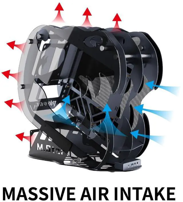 Alt view image 4 of 5 - MegaPC Upgraded PC Case Heavy Duty Open-Frame Mid-Tower Micro-ATX/Mini-ITX Gaming, Tempered Glass Side Panel, Pre-Installed ARGB PWM Fan, with USB3.0, USB-C, 240mm Radiator Support (Upgrade-Black)