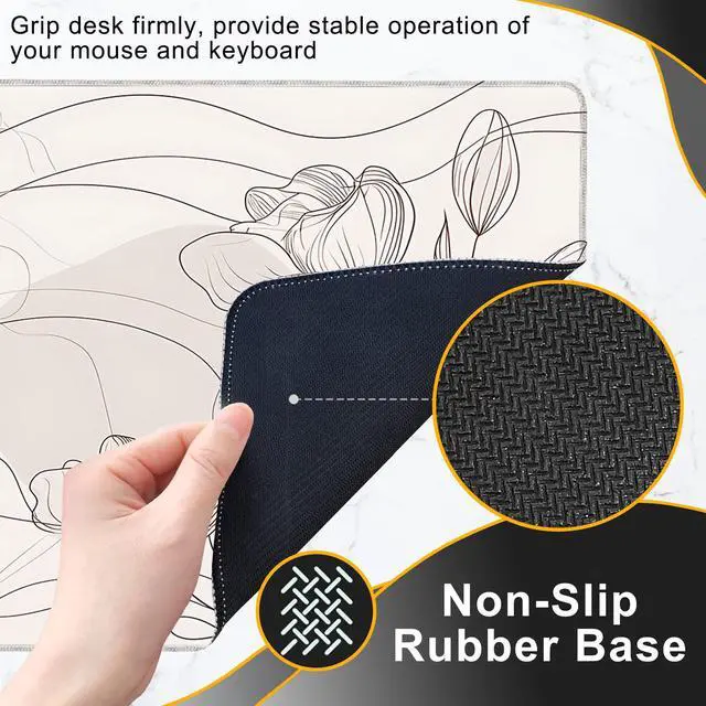 Alt view image 4 of 5 - Desk Pad, Abstract Boho Minimalist Line Flowers Large Gaming Mouse Pad,Desk Mat for Keyboard and Mouse with Stitched Edges and Non-Slip Rubber Base for Work Game Office Home 35.4x15.7in