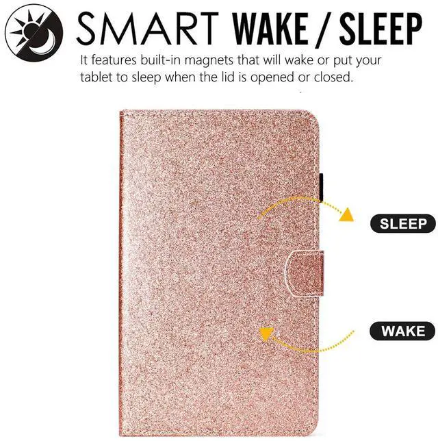 Alt view image 2 of 5 - Dteck Fire HD 8 Case with [Stylus Pen], Magnetic Protector Stand Wallet PU Leather Slim Lightweight Cover for Kindle Fire HD 8 Tablet (8th/7th/6th/5th Generation, 2019 2018 2017 2016 2015), Rosegold