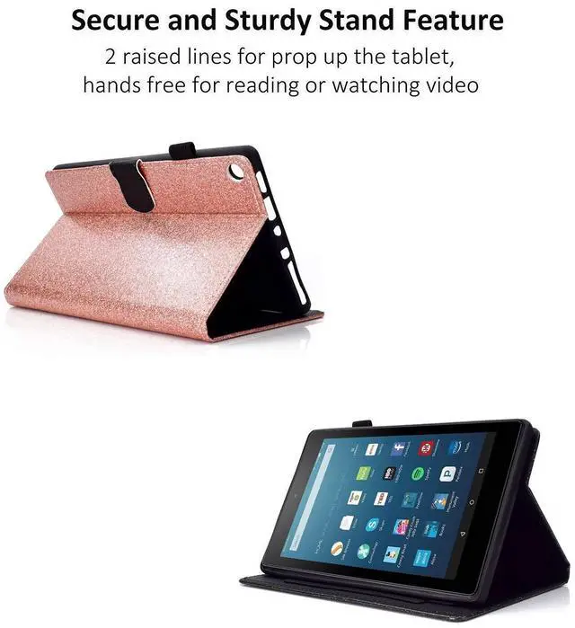 Alt view image 4 of 5 - Dteck Fire HD 8 Case with [Stylus Pen], Magnetic Protector Stand Wallet PU Leather Slim Lightweight Cover for Kindle Fire HD 8 Tablet (8th/7th/6th/5th Generation, 2019 2018 2017 2016 2015), Rosegold