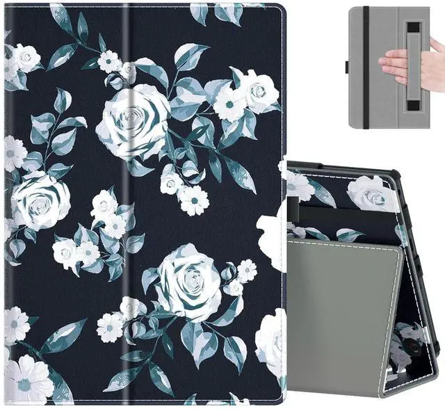 Main image of COOWPS Case for New Amazon Fire HD 8 & HD 8 Plus Tablet (12th/10th Generation, 2024/2022/2020 Release) - Slim Folding Stand Cover with Auto Wake/Sleep and Hand Strap, White Rose
