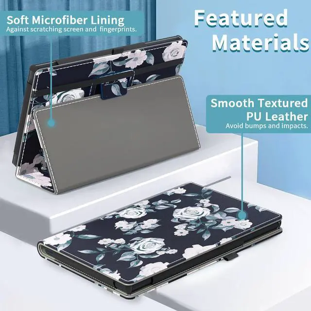 Alt view image 4 of 5 - COOWPS Case for New Amazon Fire HD 8 & HD 8 Plus Tablet (12th/10th Generation, 2024/2022/2020 Release) - Slim Folding Stand Cover with Auto Wake/Sleep and Hand Strap, White Rose