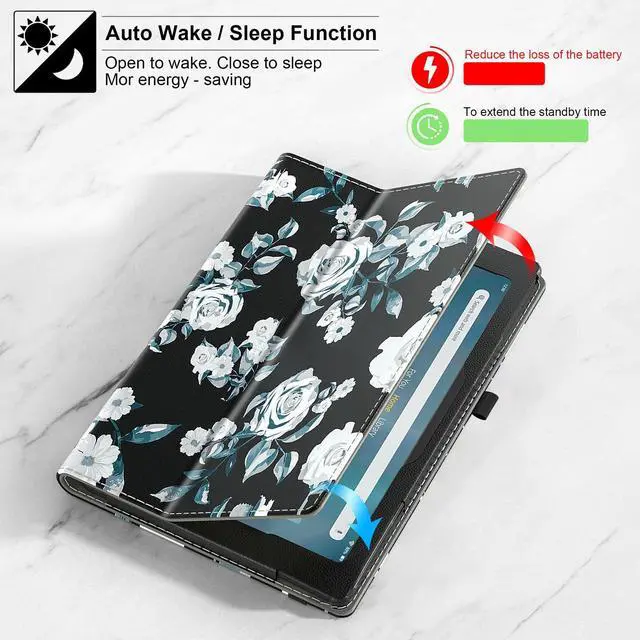 Alt view image 3 of 5 - COOWPS Case for New Amazon Fire HD 8 & HD 8 Plus Tablet (12th/10th Generation, 2024/2022/2020 Release) - Slim Folding Stand Cover with Auto Wake/Sleep and Hand Strap, White Rose