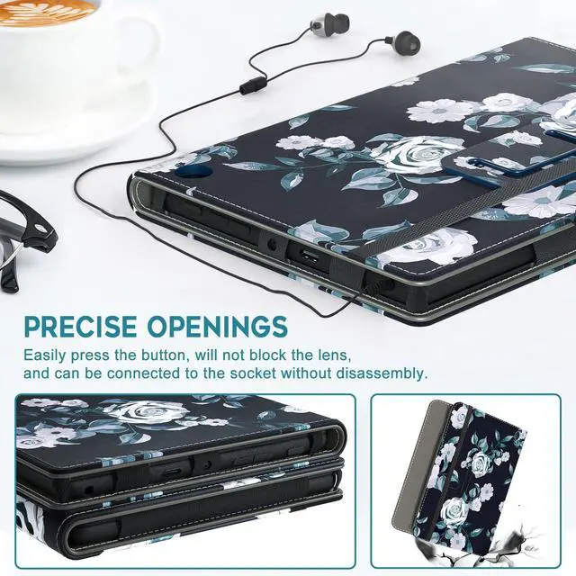 Alt view image 5 of 5 - COOWPS Case for New Amazon Fire HD 8 & HD 8 Plus Tablet (12th/10th Generation, 2024/2022/2020 Release) - Slim Folding Stand Cover with Auto Wake/Sleep and Hand Strap, White Rose