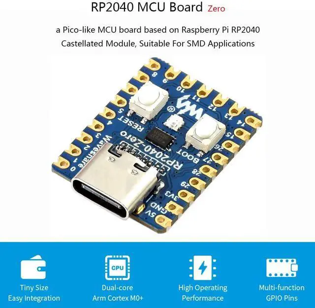 Alt view image 2 of 5 - 3PCS RP2040-Zero Mini Board, Pico-Like MCU Board Based on Raspberry Pi MCU RP2040, Dual-Core Arm Cortex M0+ Processor, Onboard 2MB Flash Memory, Type-C USB Connector, Support C/C++MicroPython